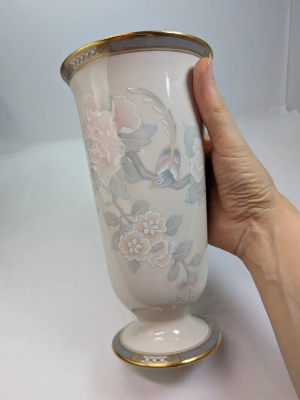 Lenox McKinley Vintage Jeweled Enamel Pastel Floral Pedestal Vase - USA